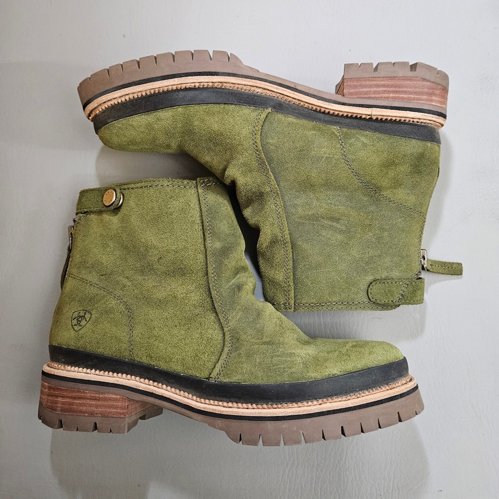 Ariat Leighton WP Olive Green Suede Waterproof Ankle Boots Vibram 8 B - Picture 9 of 9
